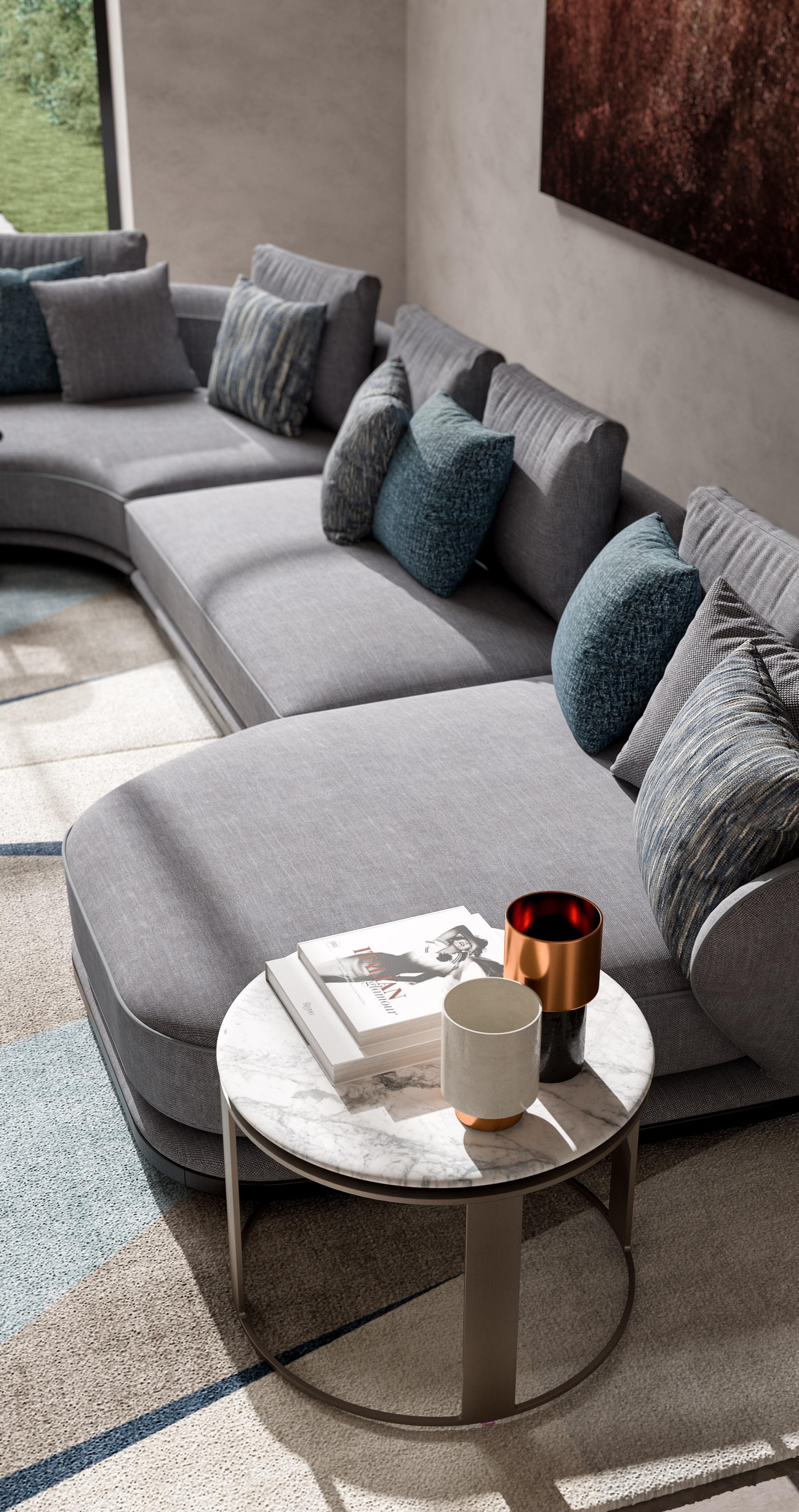Il s'agit d'une table d'appoint ronde moderne au design minimaliste. Il est doté d'une base métallique élégante avec un cadre circulaire en bas, qui assure à la fois la stabilité et une esthétique contemporaine. Le plateau de la table est disponible