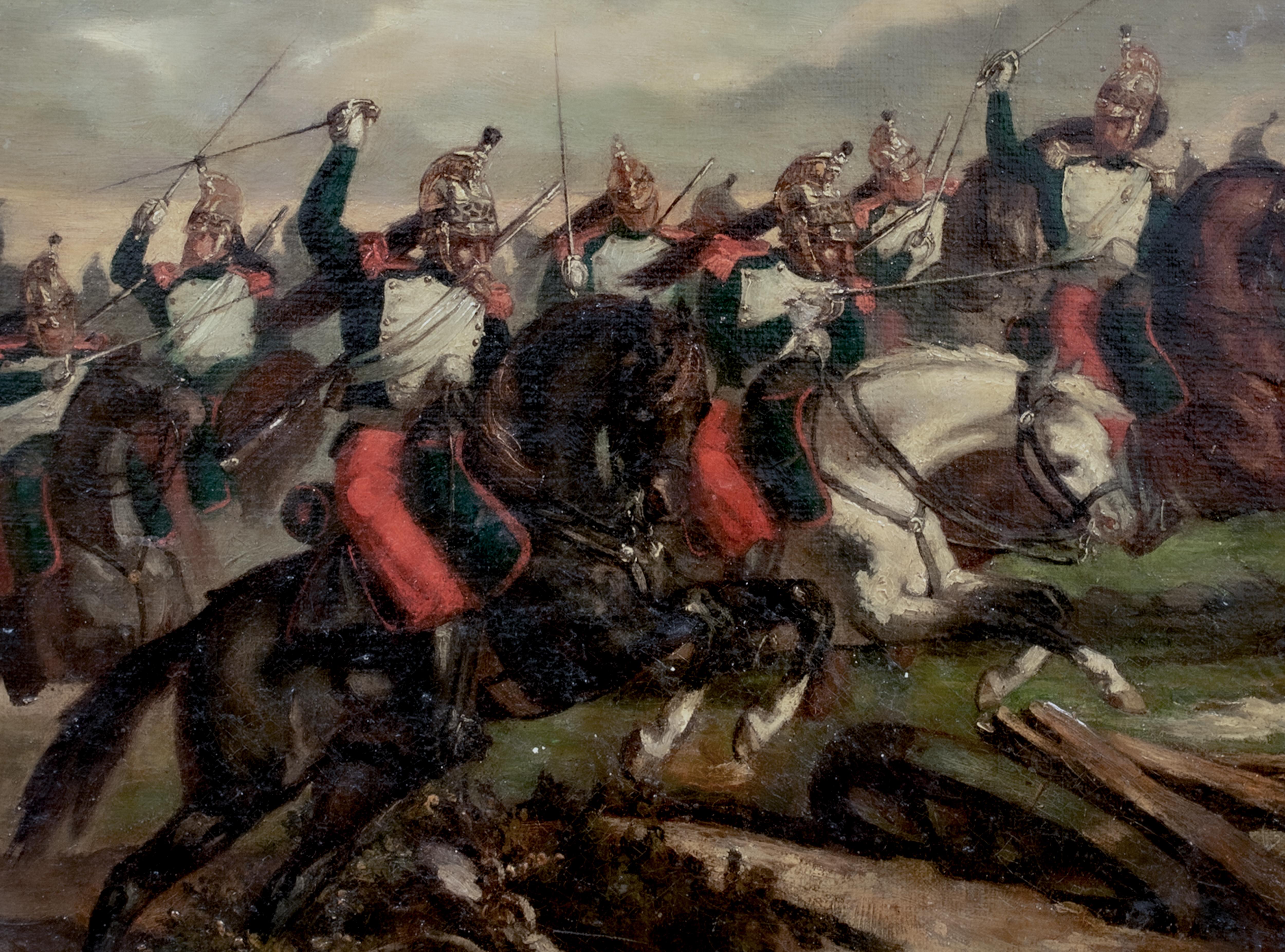 Charge des Cuirassiers lors de la bataille de Waterloo 19e siècle  - Painting de Denis Auguste Marie Raffet