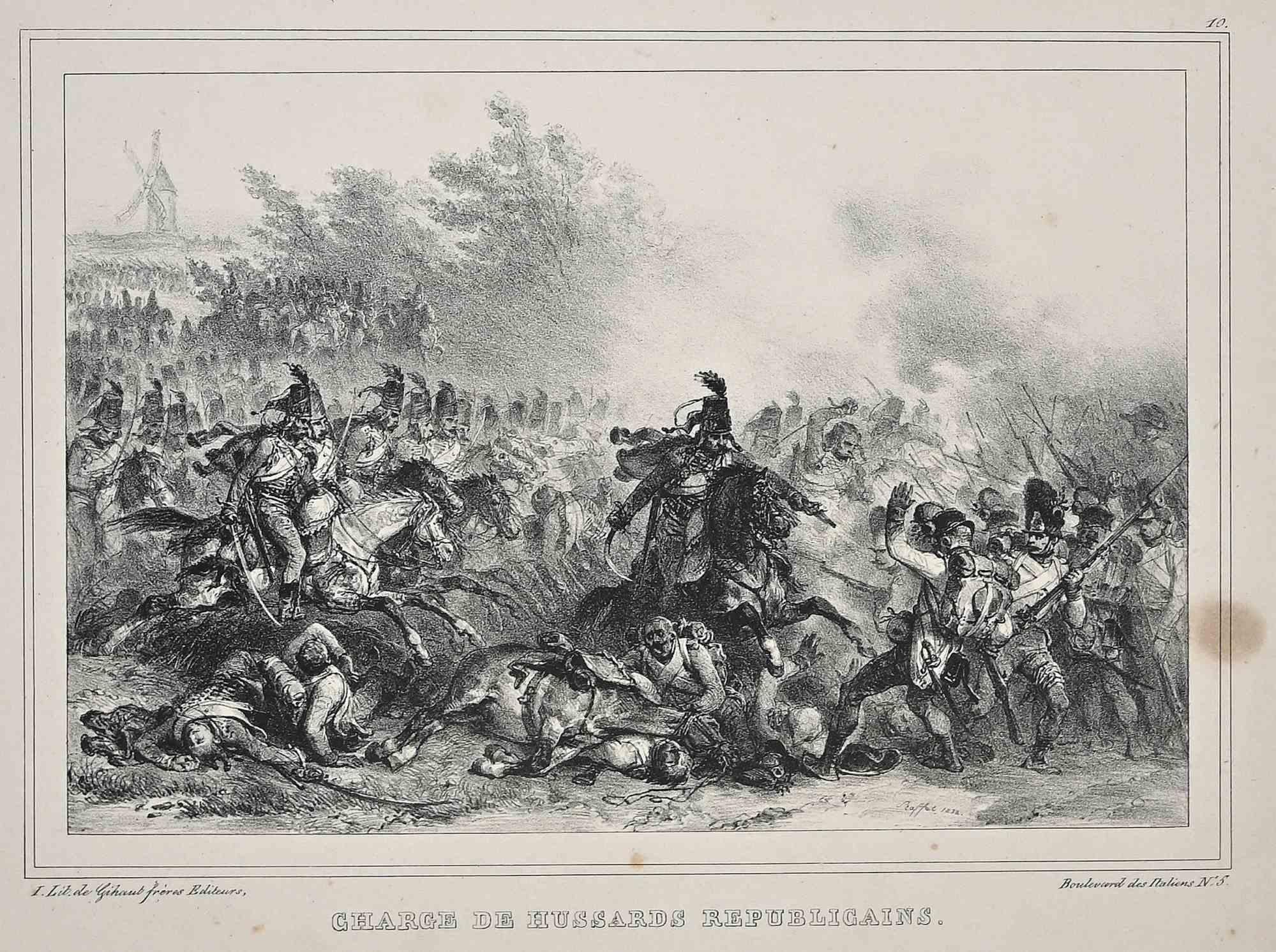 Charge of Hussars – Originallithographie von Denis Auguste Marie Raffet – 1832