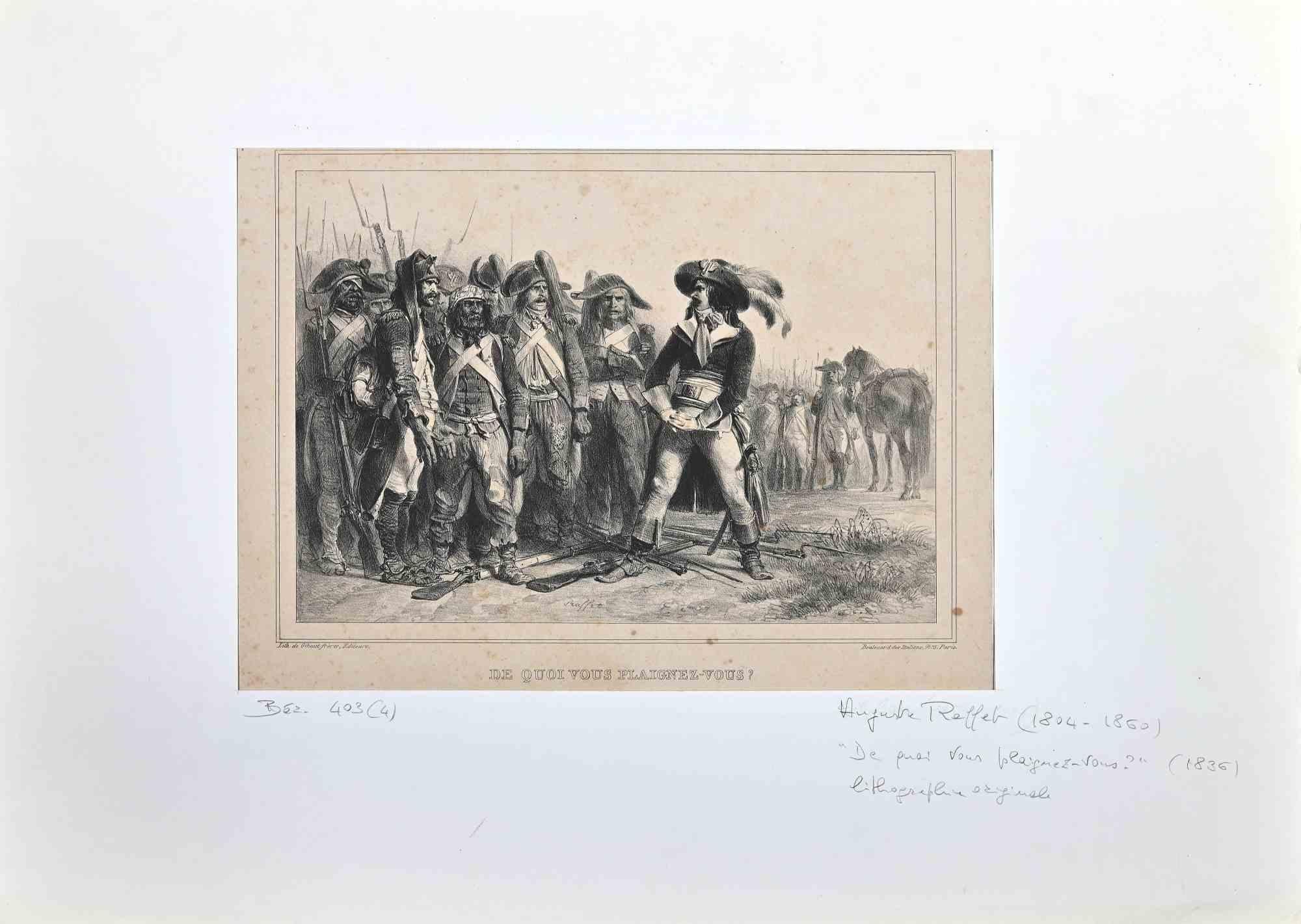 What Are You Complaining About? is an original Lithograph realized by Denis Auguste Marie Raffet in 1836.

Signature in plate on the lower margin, the artwork represents a military troop at the front.

Good condition except for little spots on the