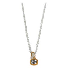 Denis Betesh 22 Karat Faceted Aquamarine Bead Chain 5 Carat Pendant