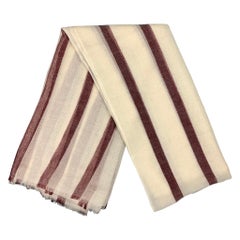 DENIS COLOMB White & Burgundy Stripe Cashmere Scarf