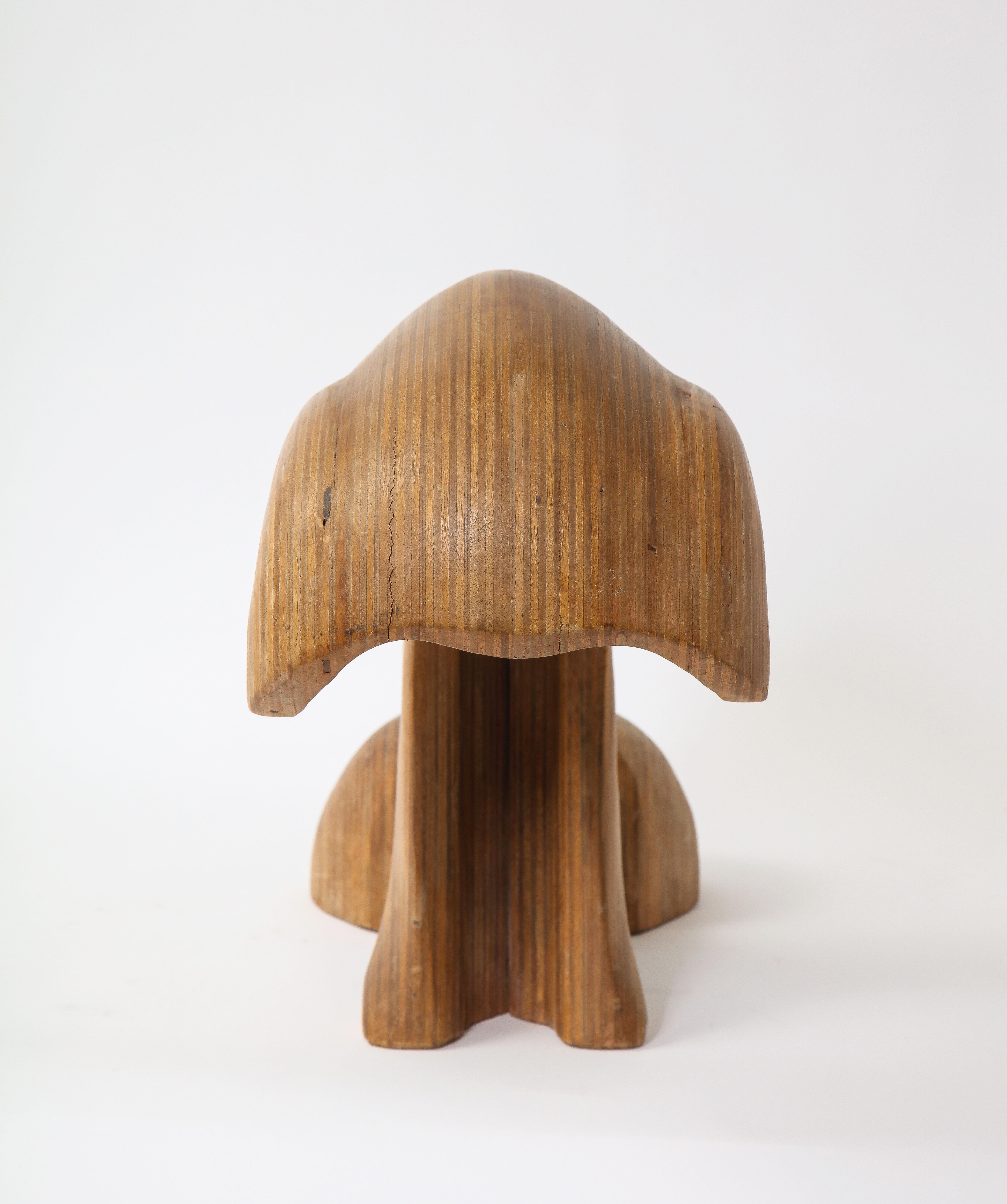Mid-Century Modern Denis Cospen Biomorphic Carved Laminated Wood Table Lamp, 1970