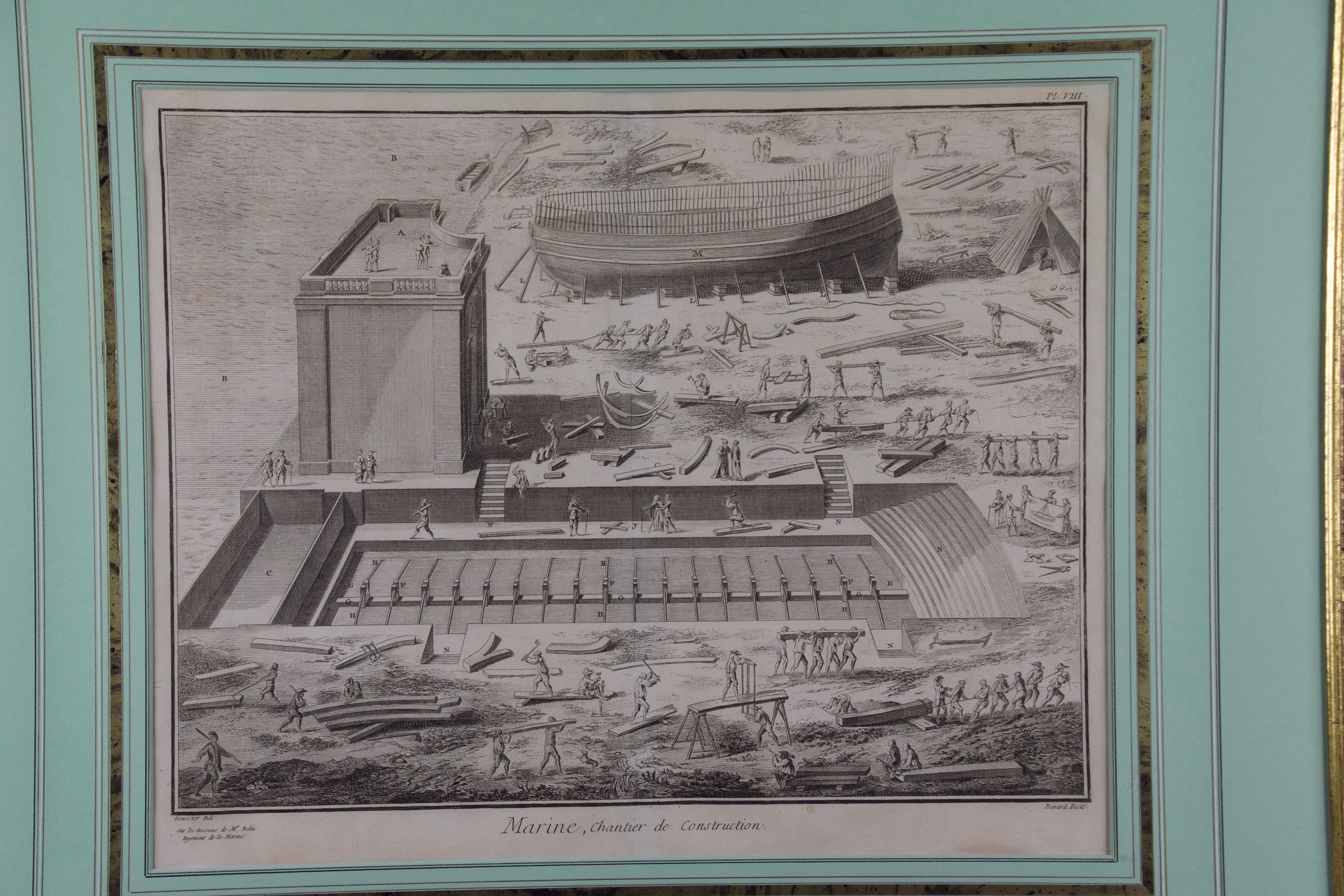 „Marine Chantier de Construction“: Gravur des Schiffsbaus von Diderot aus dem 18. Jahrhundert (Realismus), Print, von Denis Diderot