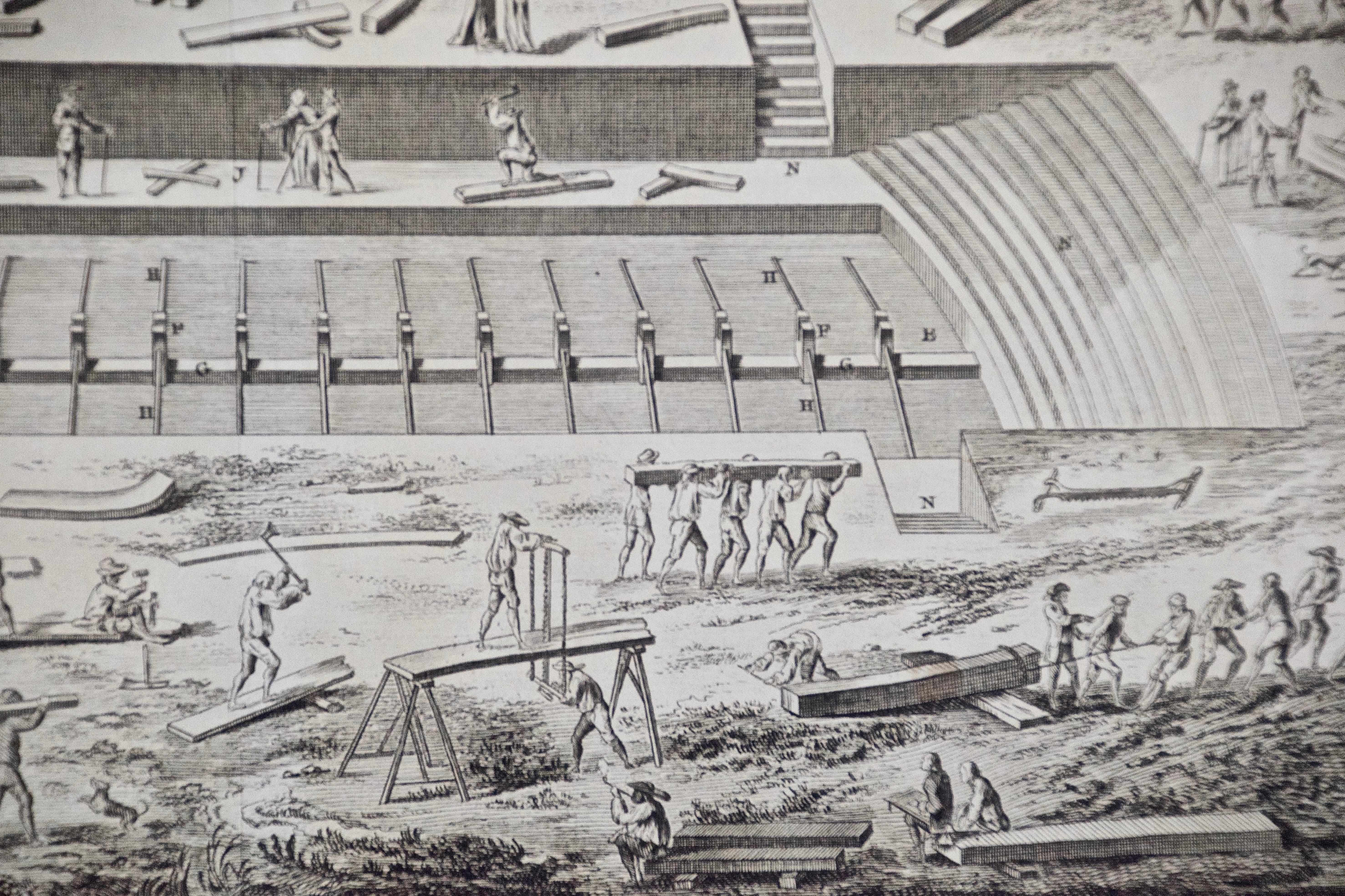 „Marine Chantier de Construction“: Gravur des Schiffsbaus von Diderot aus dem 18. Jahrhundert im Angebot 1