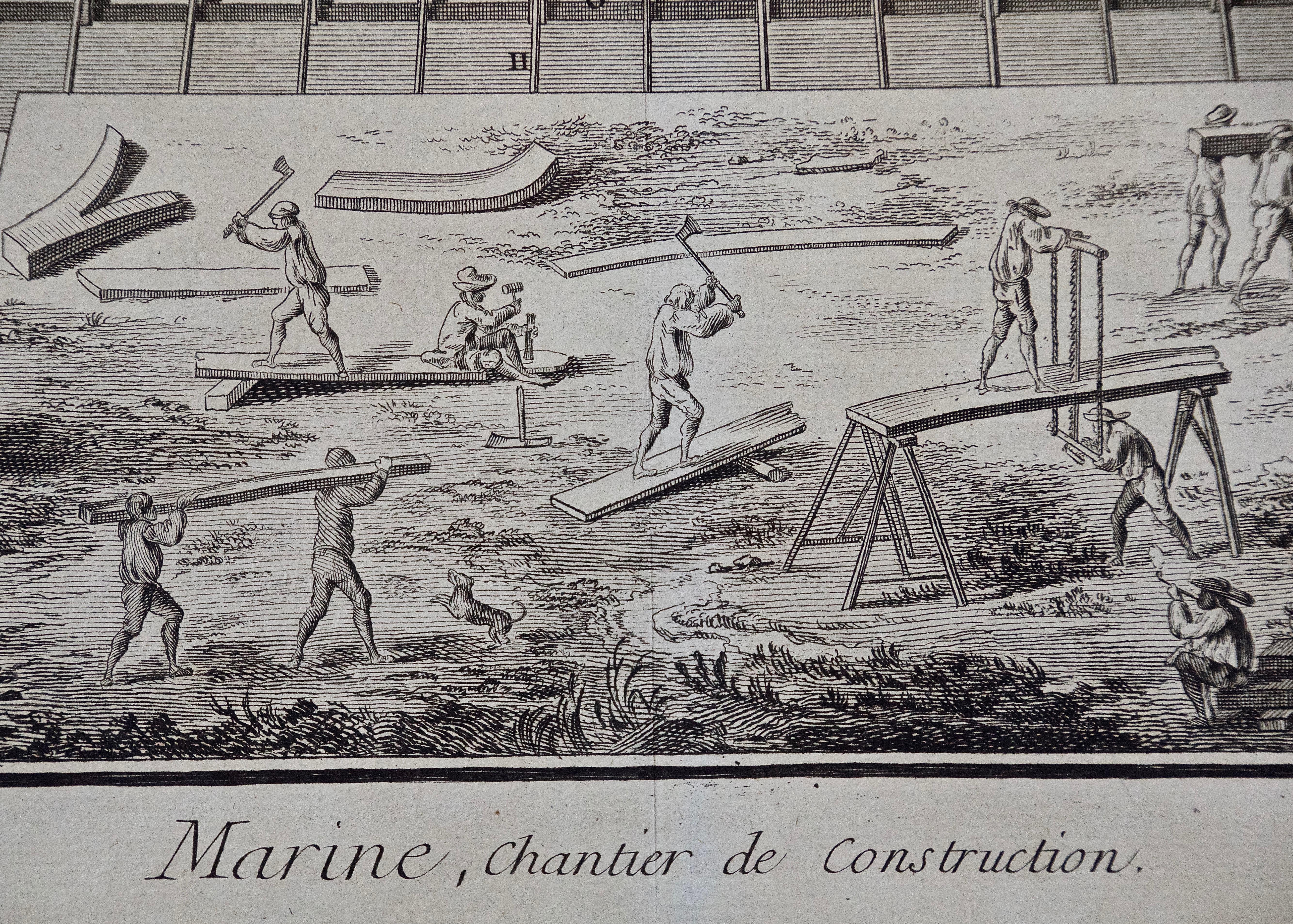 „Marine Chantier de Construction“: Gravur des Schiffsbaus von Diderot aus dem 18. Jahrhundert im Angebot 3