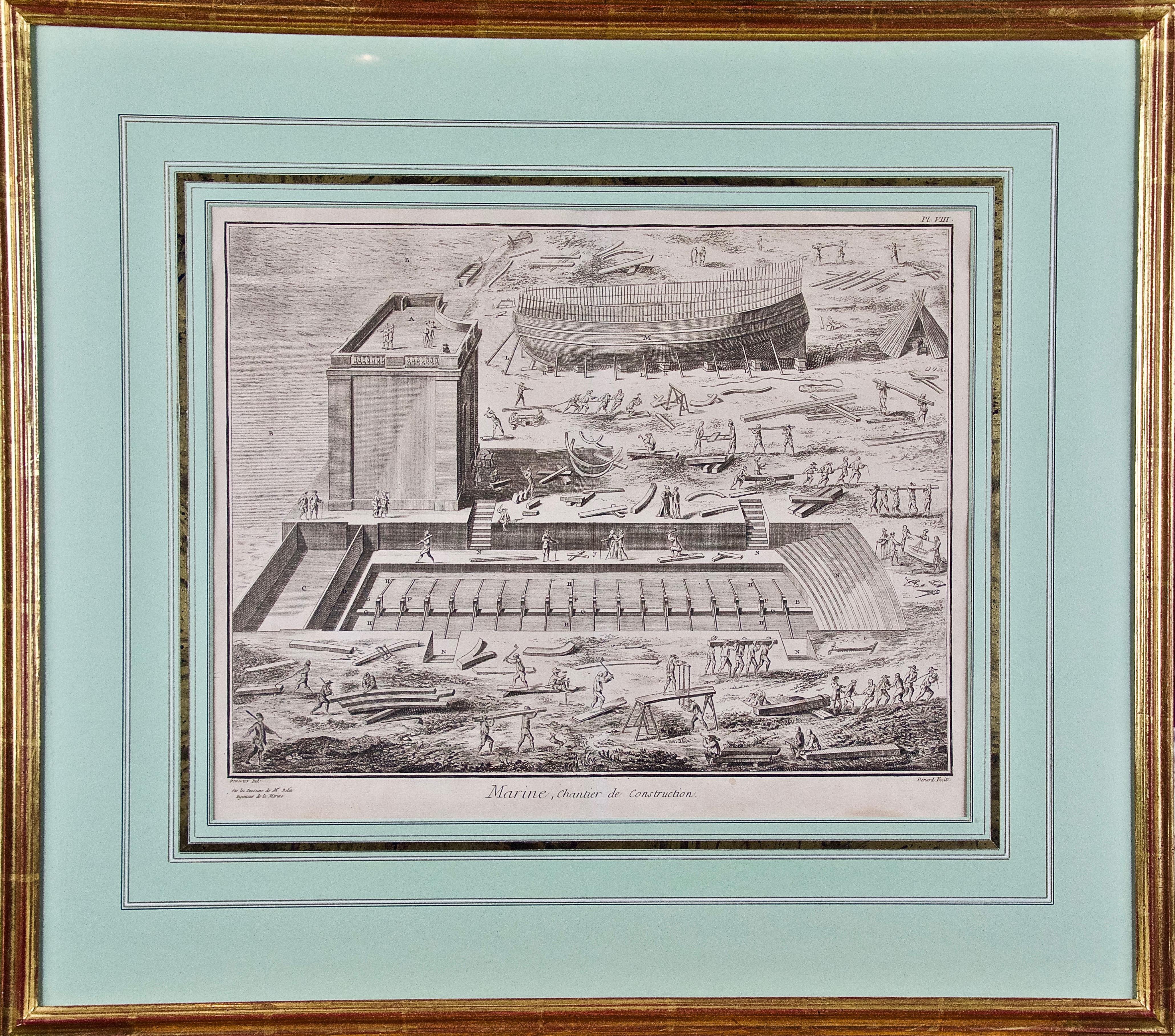 "Marine Chantier de Construction": 18th C. Engraving of Shipbuilding by Diderot