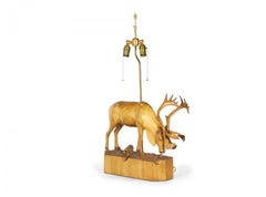 Denis Dube Canadian Carved Basswood Moose Table Lamp