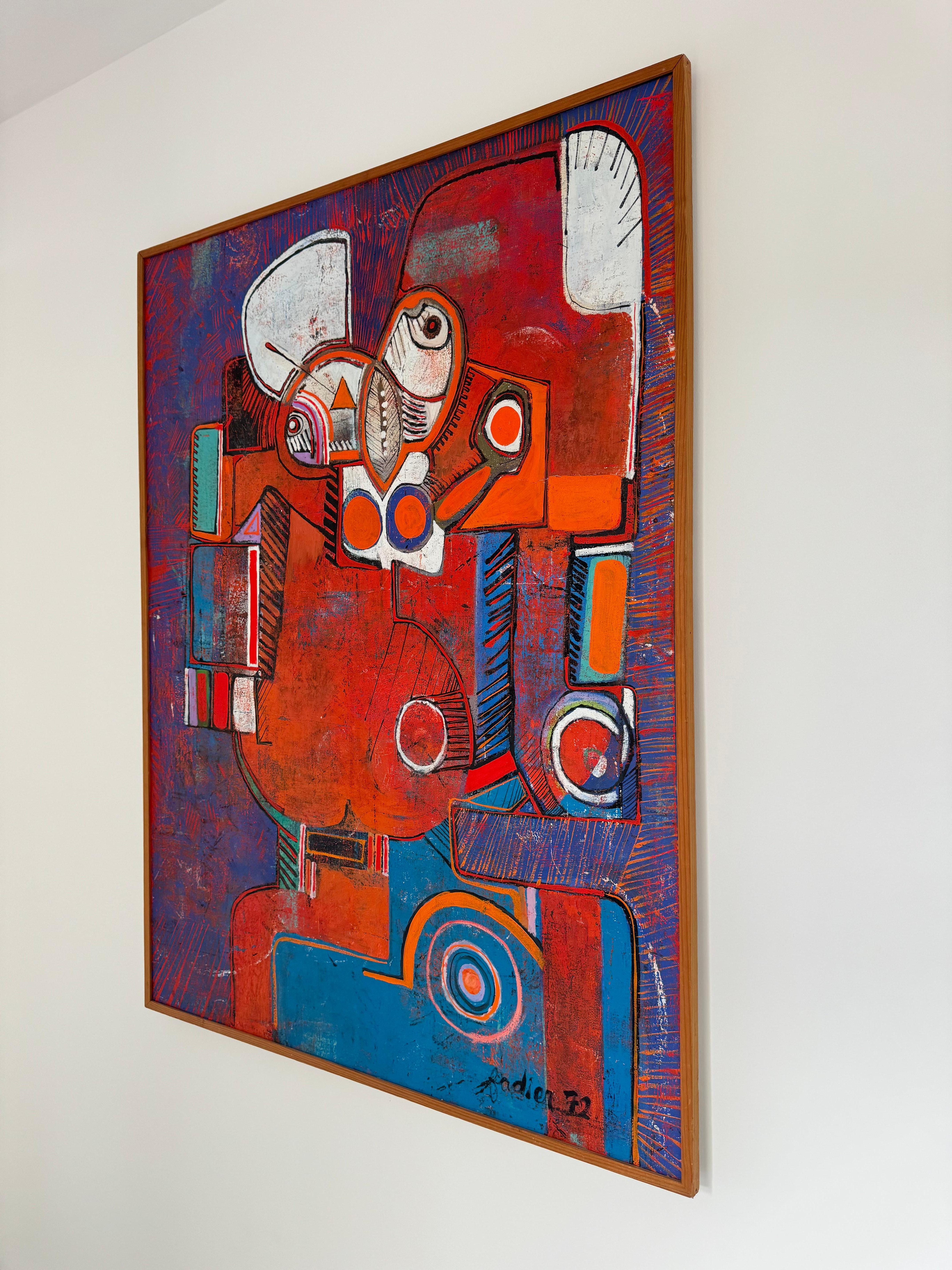Denis FADIER, riesiges abstraktes Gemälde des Surrealismus, Öl auf Leinwand, Frankreich 1972 im Angebot 5