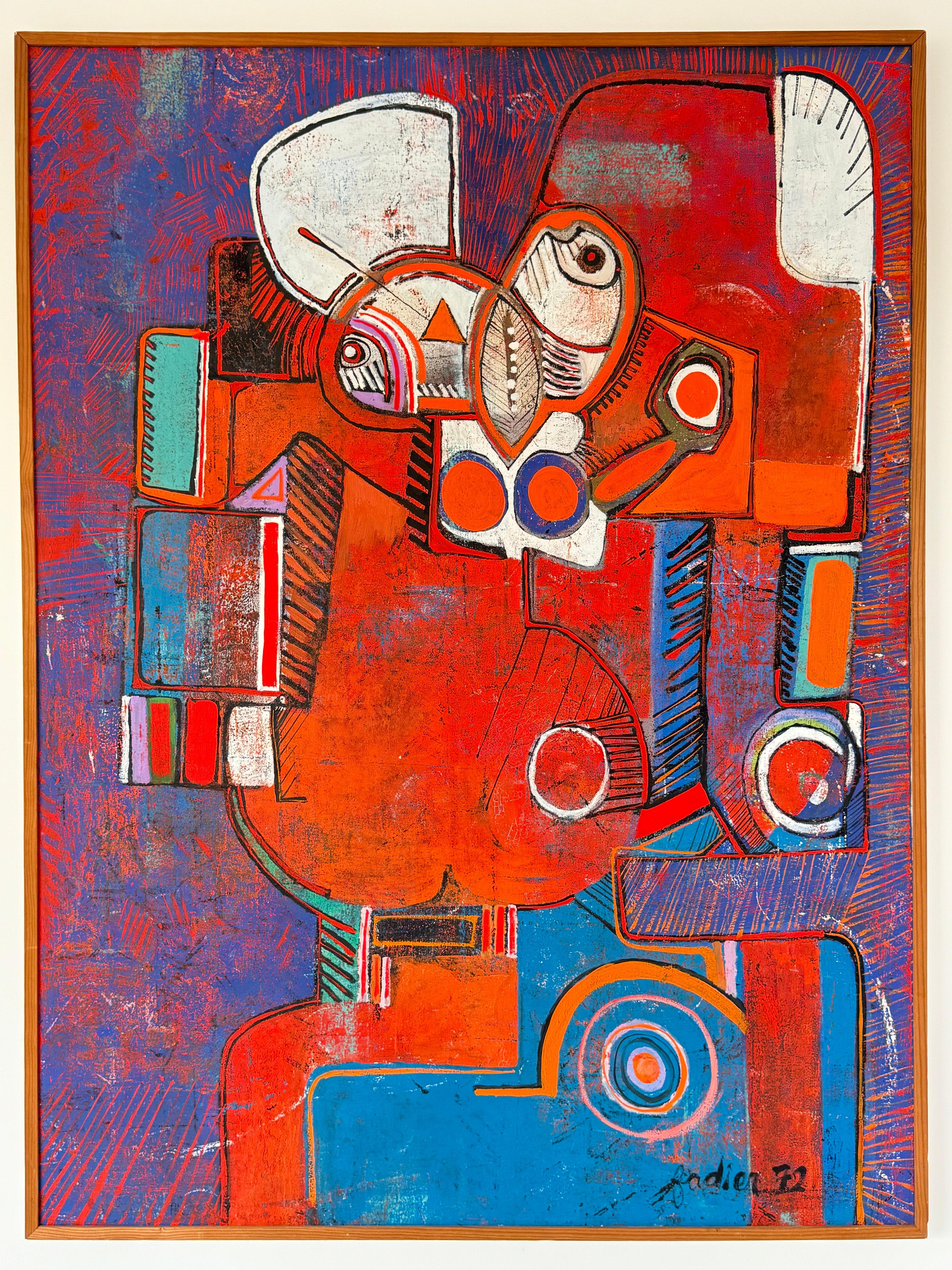 Denis FADIER, riesiges abstraktes Gemälde des Surrealismus, Öl auf Leinwand, Frankreich 1972 im Angebot 8