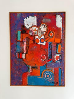 Denis FADIER, enorme quadro astratto surrealista, Olio su tela, Francia 1972