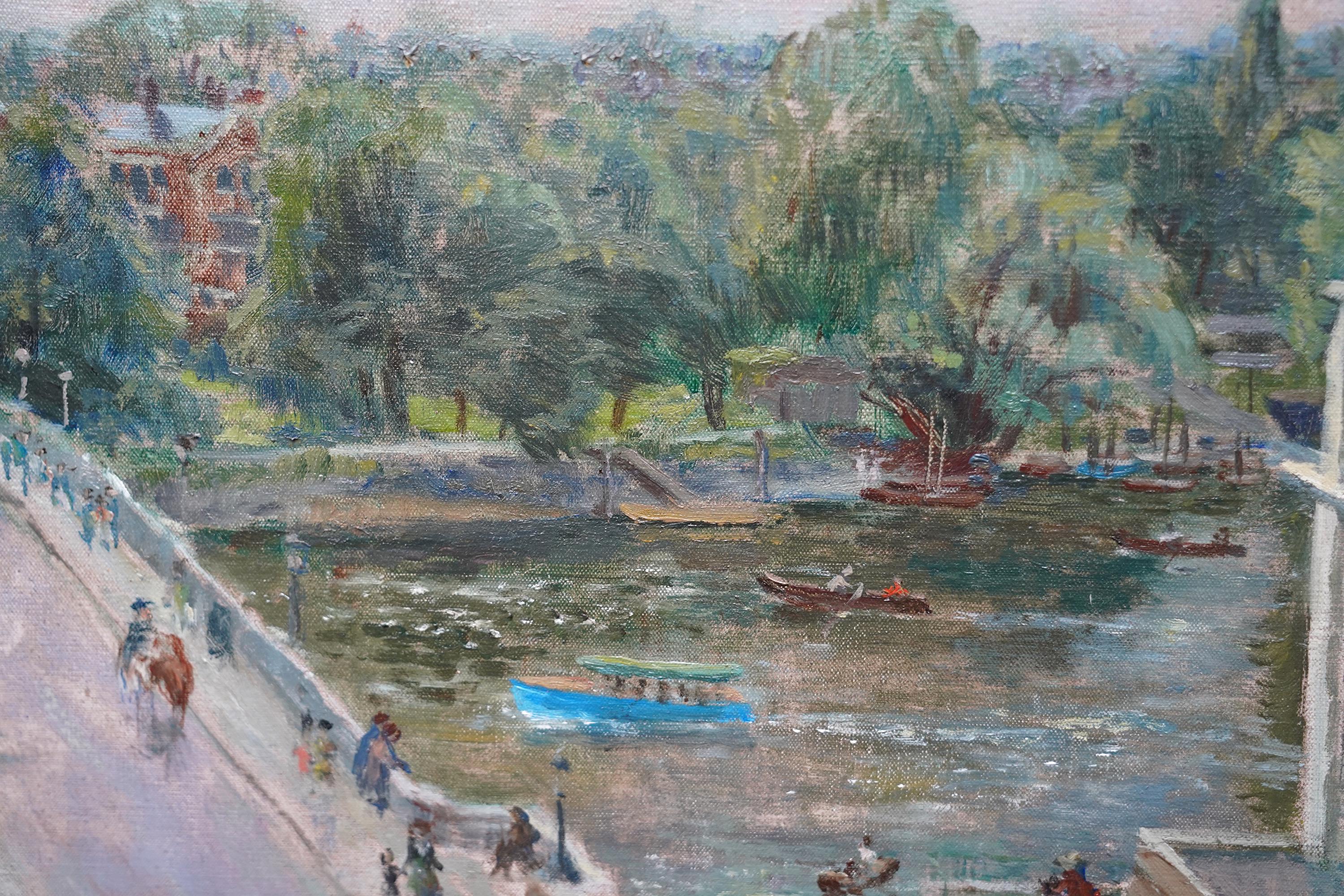 Richmond Bridge London Landscape - British 1970's art cityscape oil painting For Sale 1