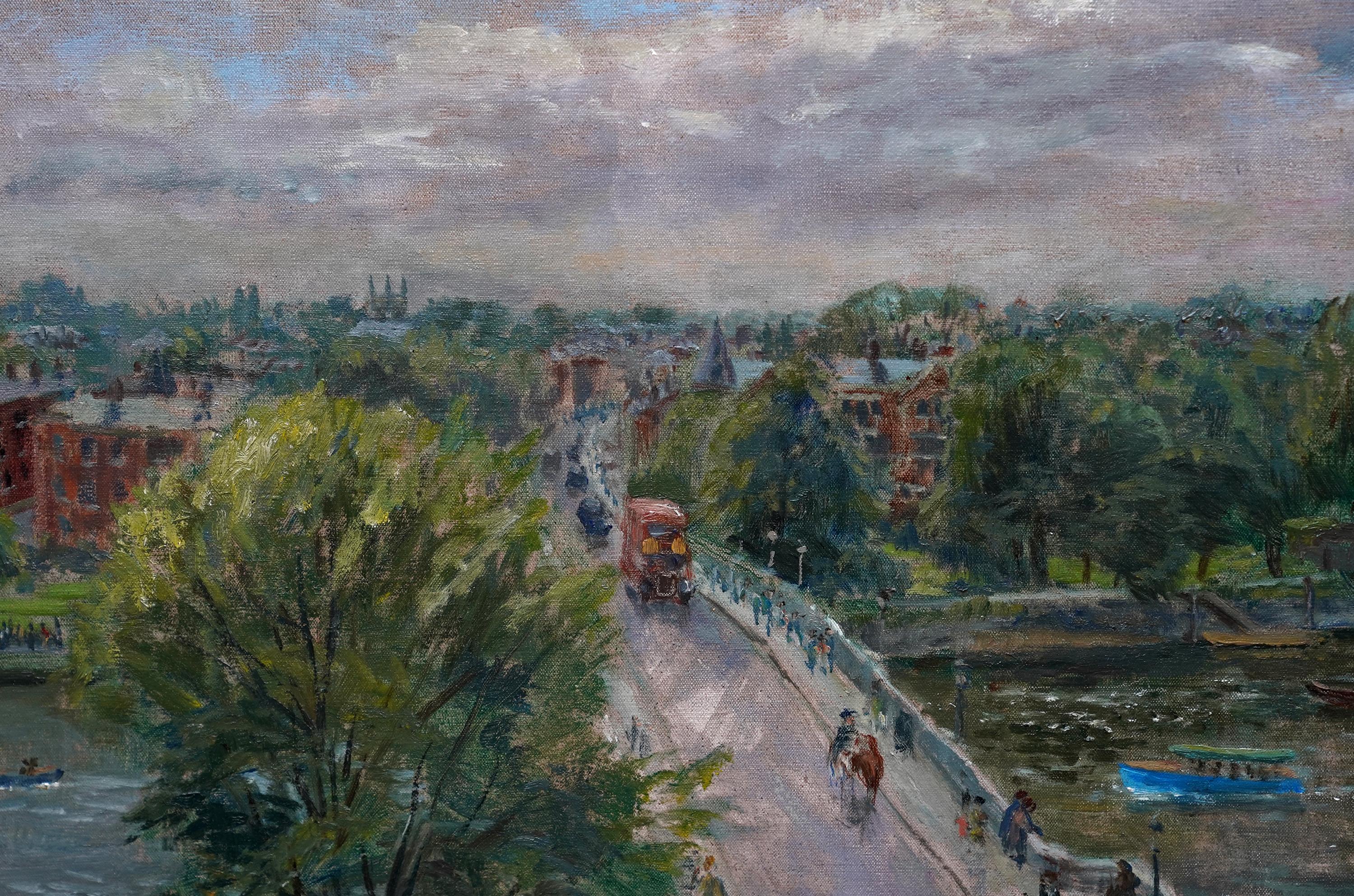 Richmond Bridge London Landscape - British 1970's art cityscape oil painting For Sale 2