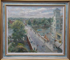 Paysage britannique du pont de Richmond - Peinture à l'huile de paysage urbain des années 1970