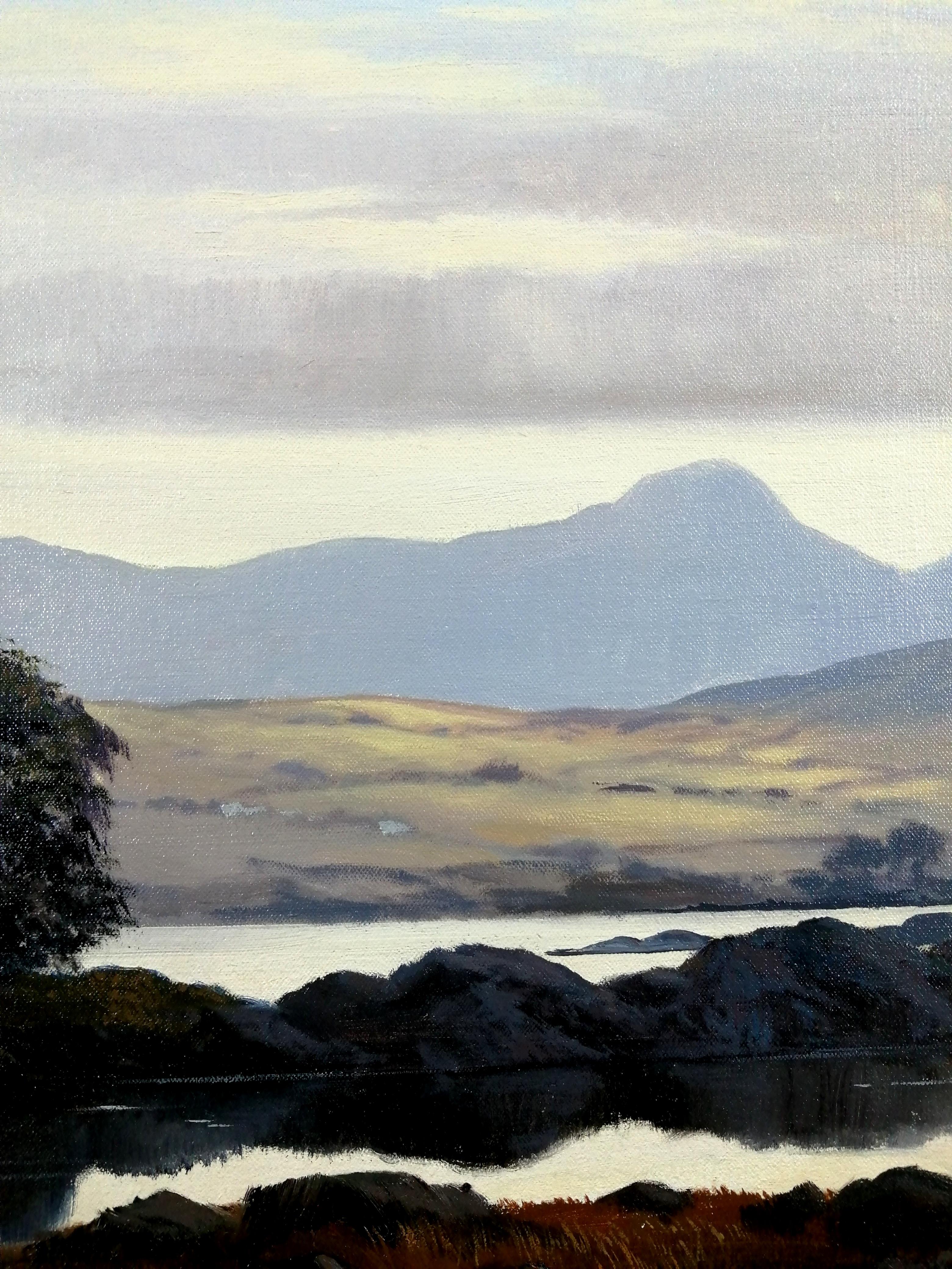 Un bellissimo paesaggio del Connemara di grandi dimensioni del XX secolo, realizzato dall'artista irlandese del dopoguerra Denis J. McDowell. Un lavoro di qualità eccellente realizzato da questo popolare artista irlandese. Firmato in basso a destra