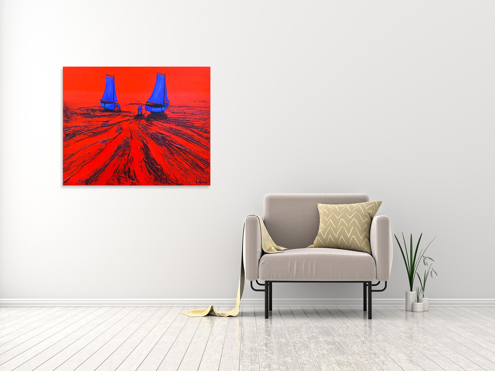 Deux & Deux - Ocean Landscape - Red Painting by Denis Lebecqs 1
