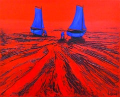 Deux & Deux - Ocean Landscape - Red Painting by Denis Lebecqs