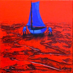 Deux & Un - Ocean Landscape - Red Painting by Denis Lebecqs