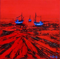 En Pause - Boats In The Ocean Painting by Denis Lebecqs