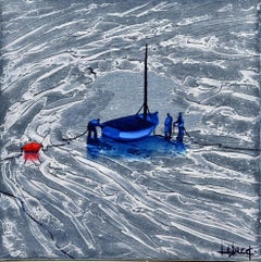 Glace Entourée - Boats In The Ocean Painting by Denis Lebecqs