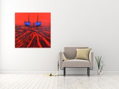 Jumeaux - Ocean Landscape - Red Painting by Denis Lebecqs