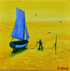 Matin D'or - Boats In The Ocean Painting by Denis Lebecqs