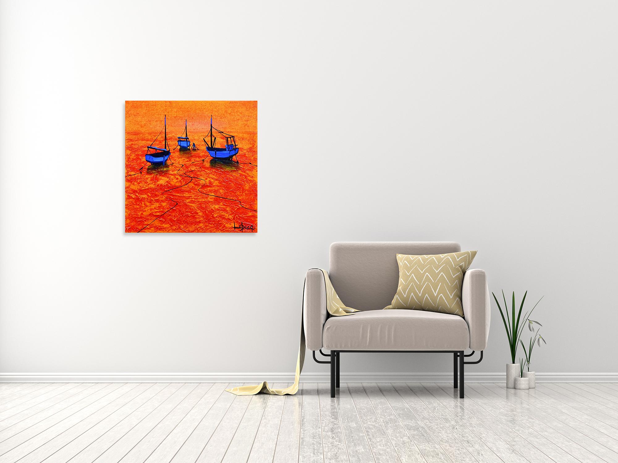 Ombre Du Soleil - Boats In The Ocean Painting by Denis Lebecqs 1
