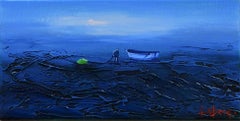 Prise Du Jour - Boats In The Ocean - Oil On Linen Painting by Denis Lebecqs