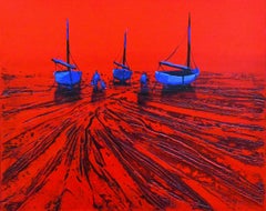Symétrie Imprécise - Ocean Landscape - Red Painting by Denis Lebecqs