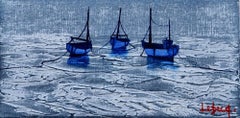 Trois Hivers - Boats In The Ocean - Oil On Linen Painting by Denis Lebecqs