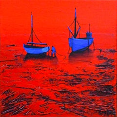 Un & Deux - Ocean Landscape - Red Painting by Denis Lebecqs
