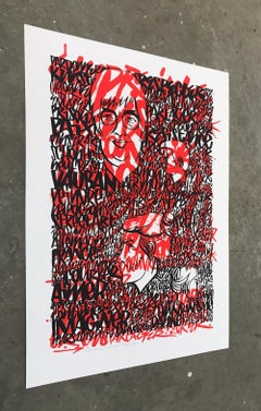 IMAGINER – Ein Druck von Denis Meyers mit geschichtetem Text in Schwarz und Rot