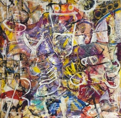 Illicit Thoughts - Acrylic Painting Red Black Blue Grey Pink Green Purple