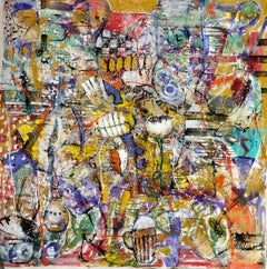 Sensations in Fullness - Acrylic Painting Red Black Blue Grey Pink Green Purple