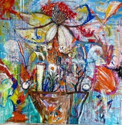 The most beautiful flower of my love - Painting Red Black Blue Grey Pink Green