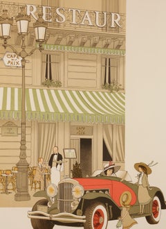 Klassischer Autodruck von Denis Paul Noyer, Cafe De La Paix Paris, Restaurant, 1979