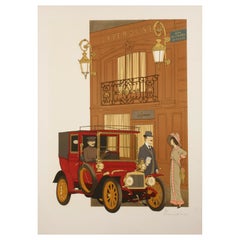 Denis Paul Noyer, Estampe de voiture classique, La Perouse Paris, restaurant, 1979