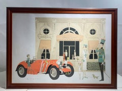 Denis-Paul Noyer, « Grand Hôtel Cabourg », lithographie signée, Mercedes d'époque, 1979