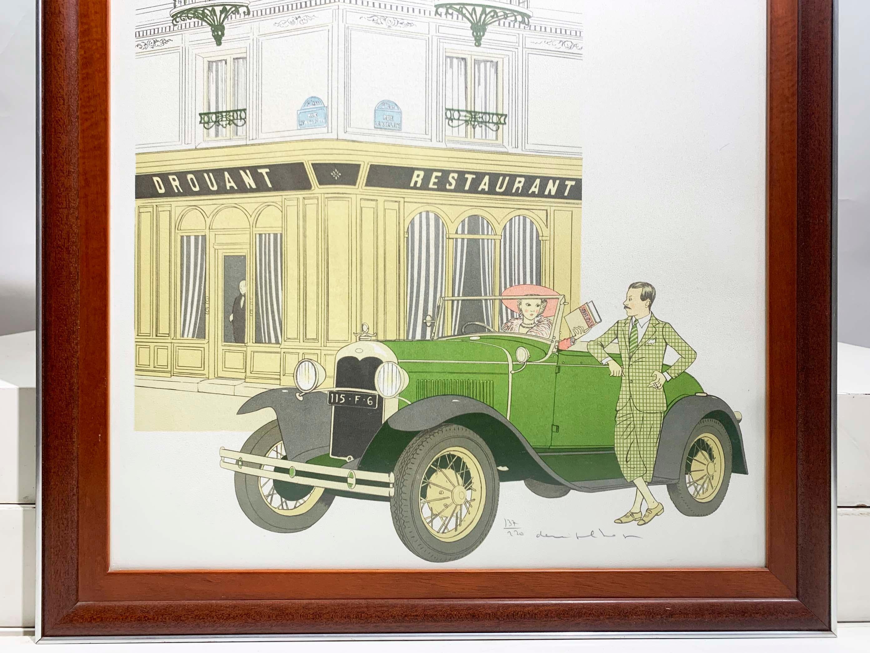 Denis Paul Noyer Litografía, Restaurante francés Drouant, Firmada , 1979 Art Decó en venta