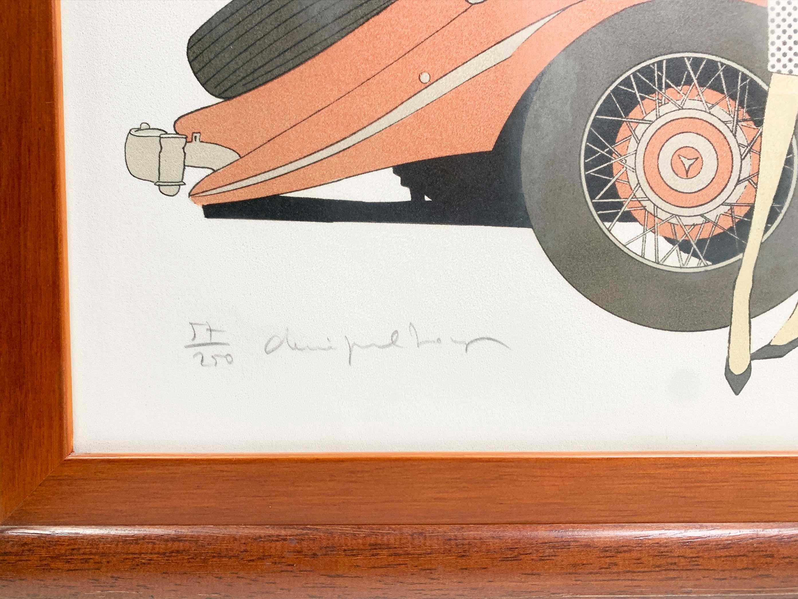 Chrome Denis Paul Noyer Lithograph, Mercedes Roadster 540k & Plaza Athenée , Signed For Sale