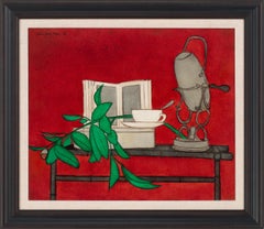 Natura morta dipinta a olio su tela da Denis Paul Noyer, con cornice