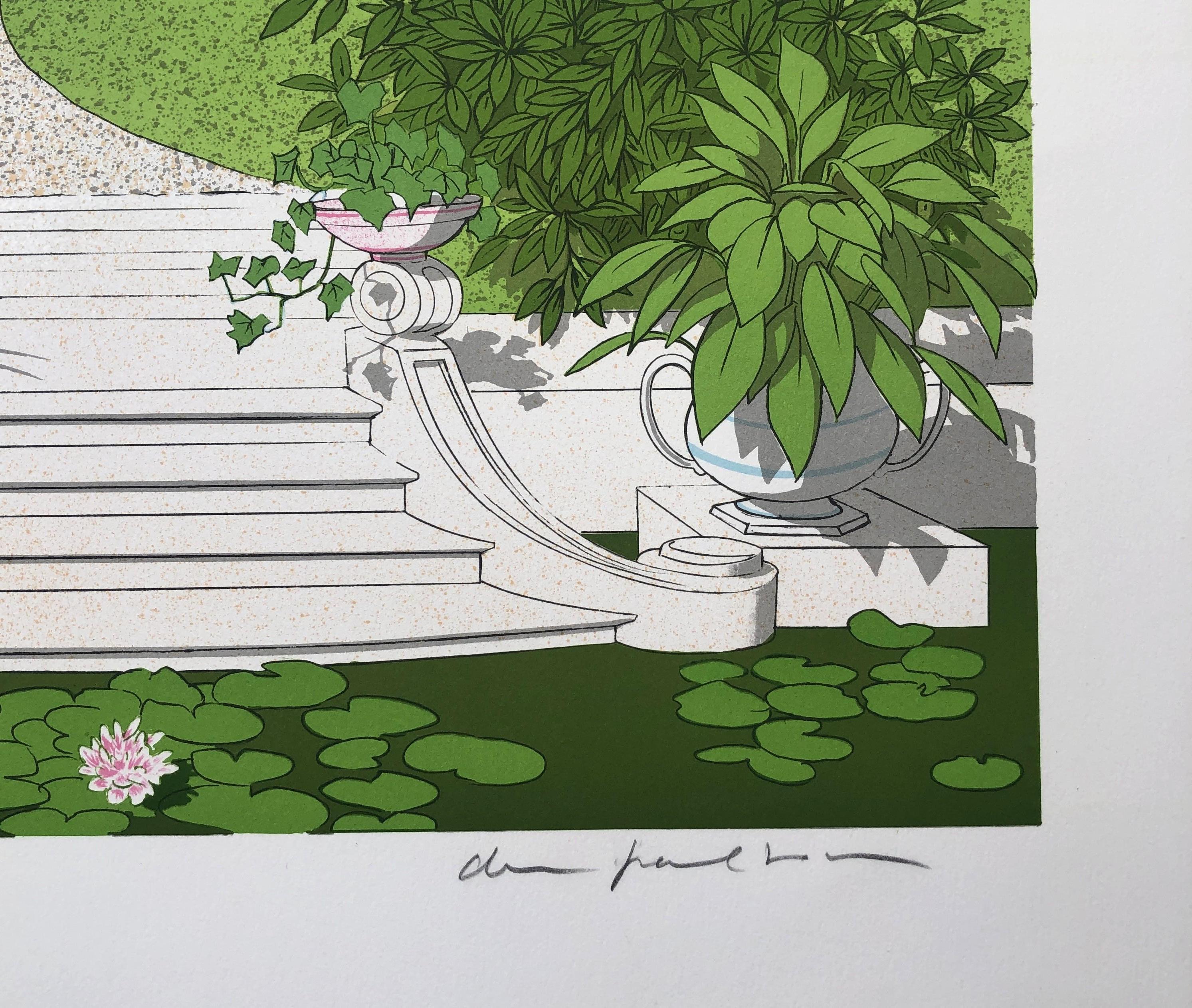 Elegant Woman in the Garden - Original Lithograph Handsigned - Gray Figurative Print by Denis Paul Noyer