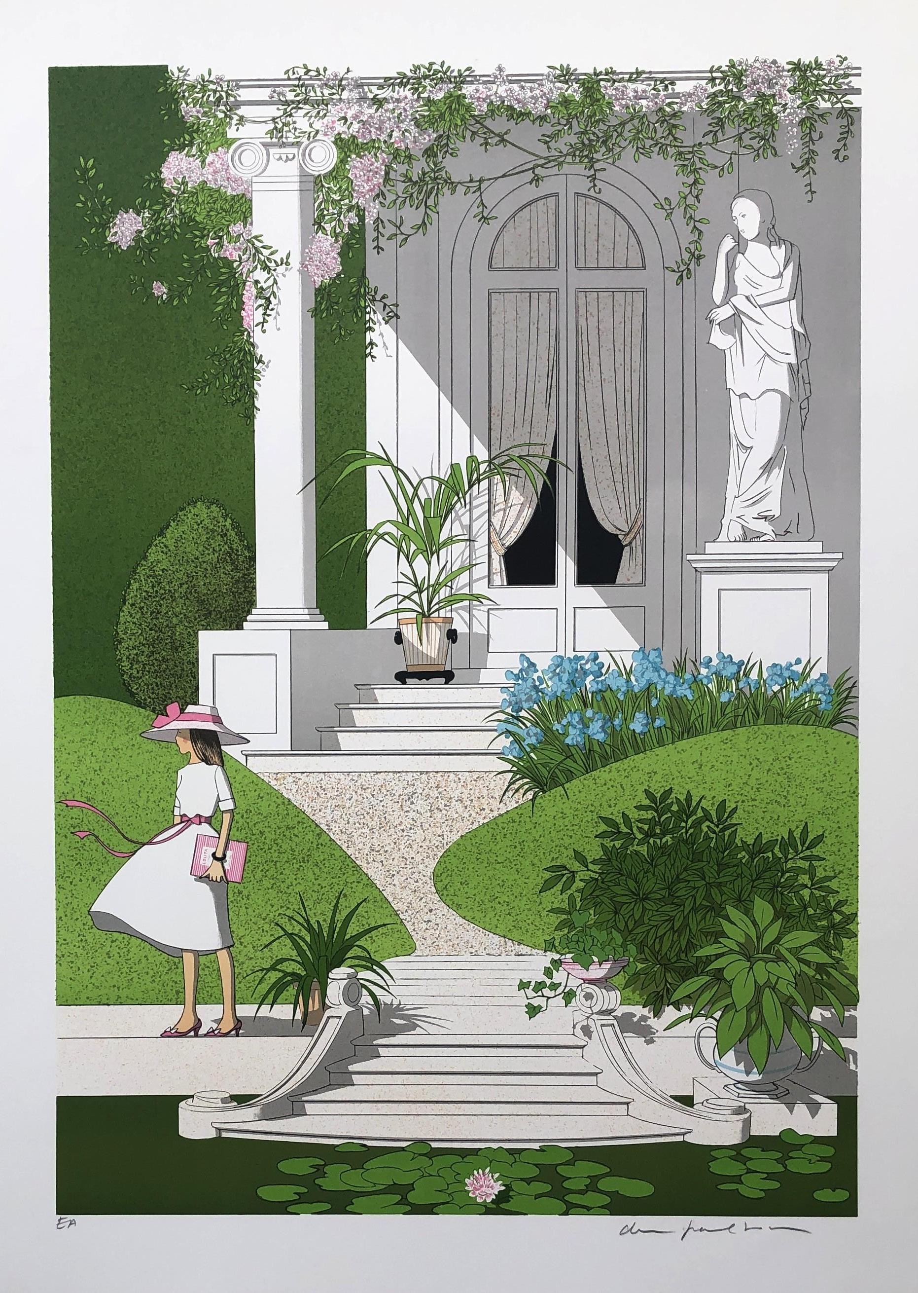 Denis Paul Noyer Figurative Print - Elegant Woman in the Garden - Original Lithograph Handsigned