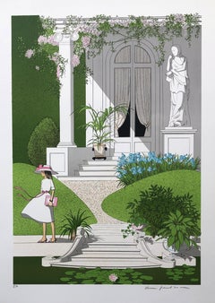 Elegant Woman in the Garden - Original Lithograph Handsigned