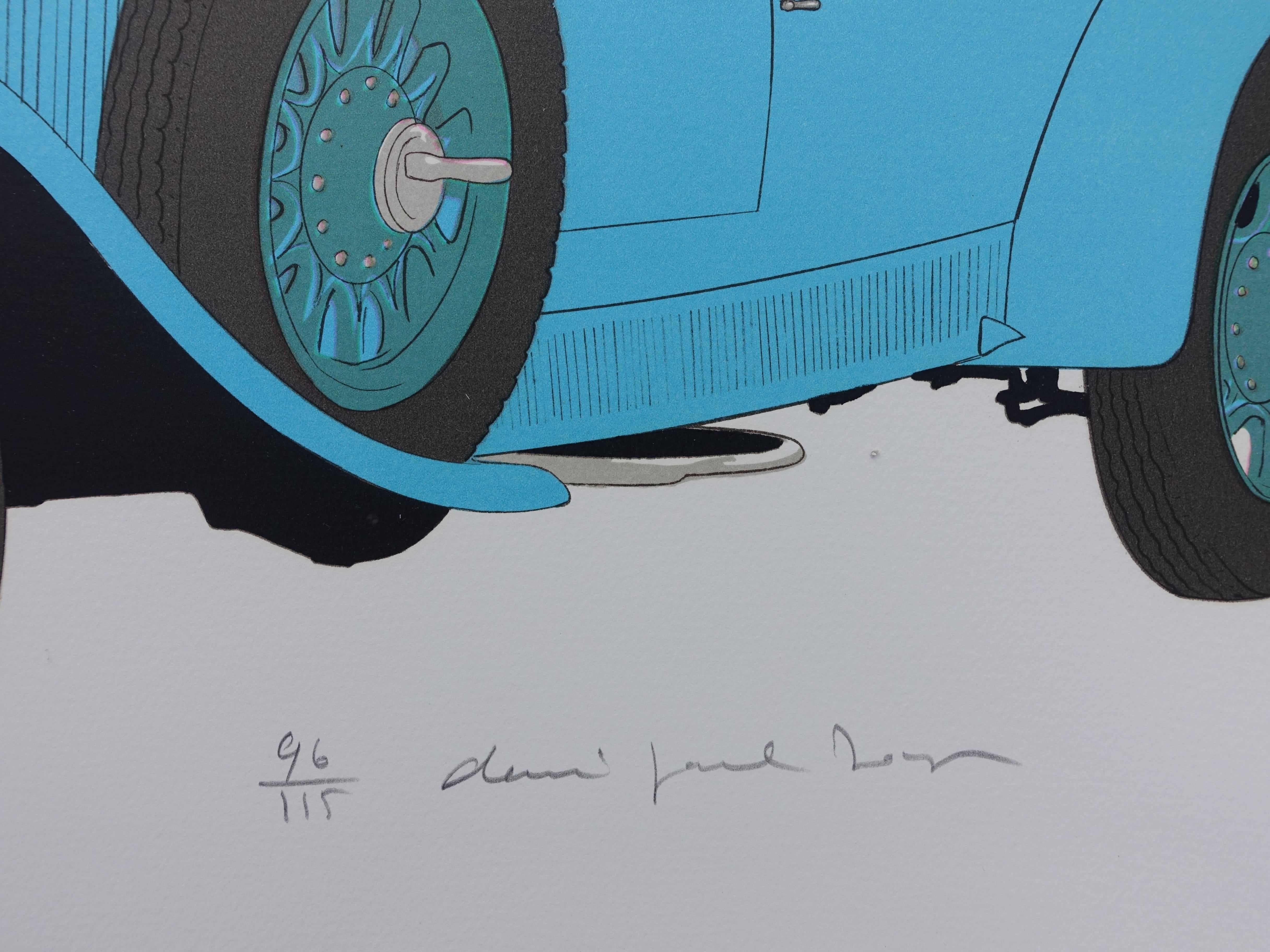 Hotel: Mercedes Cabriolet & Negresco (Nice) – signierte Lithographie – 115ex – Print von Denis Paul Noyer