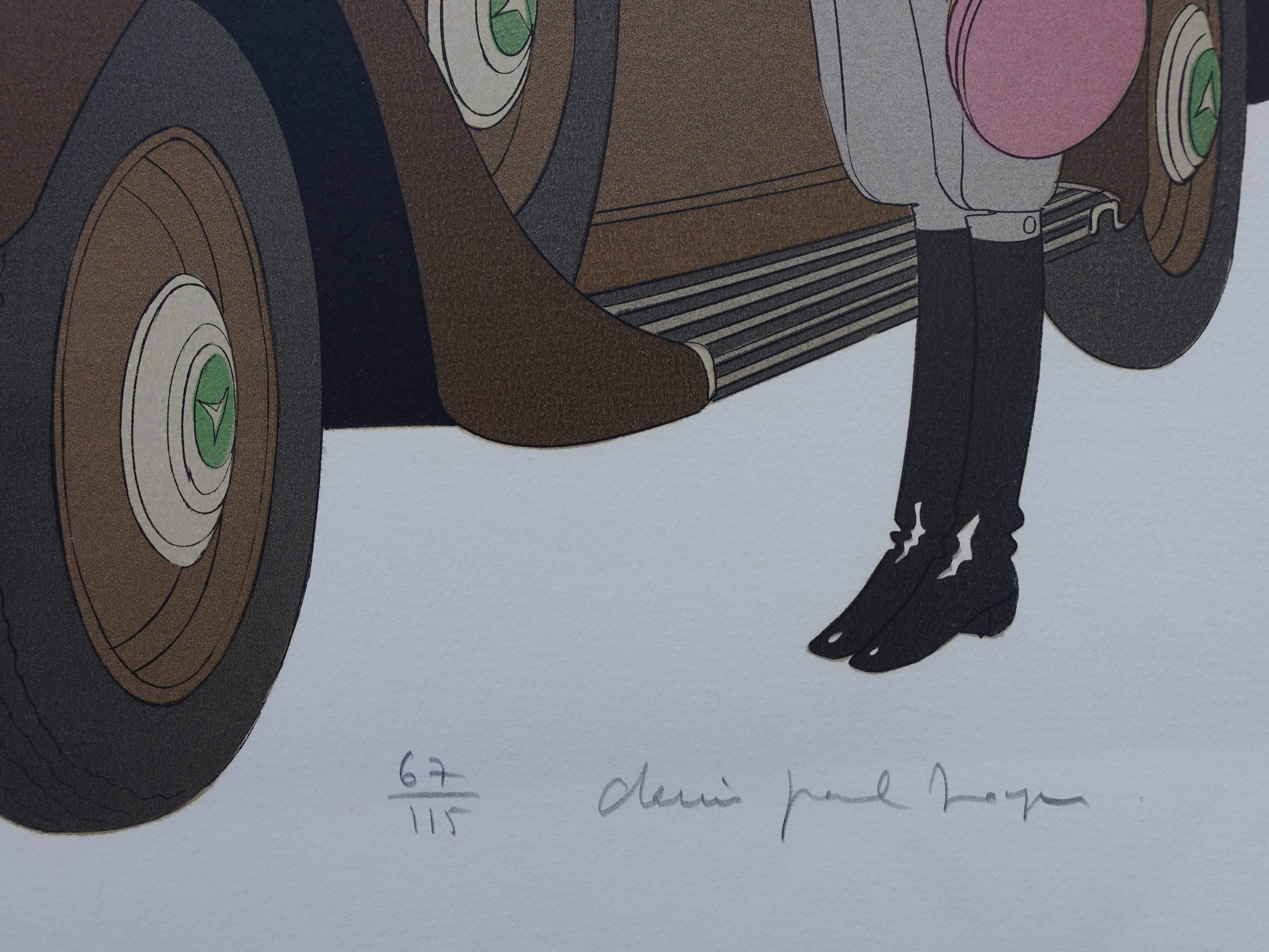 Hotel: Mercedes Cabriolet T290 & Palais Mediterranee - Signed lithograph - 115ex - Print by Denis Paul Noyer
