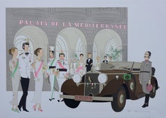 Vintage Hotel: Mercedes Cabriolet T290 & Palais Mediterranee - Signed lithograph - 115ex