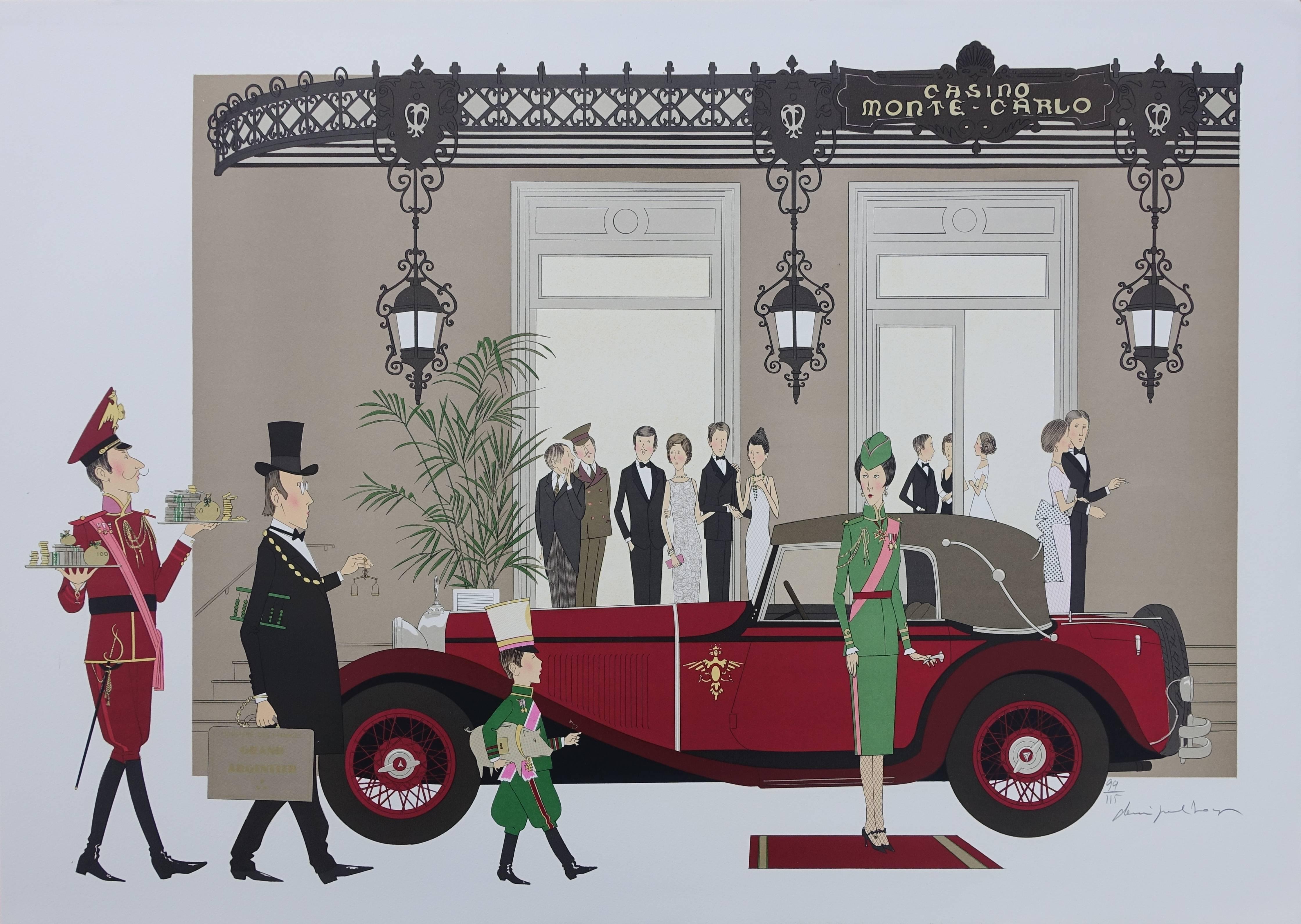 Denis Paul Noyer Figurative Print - Hotel : Mercedes Mannheim 370 & Casino of Monte Carlo - Signed Lithograph