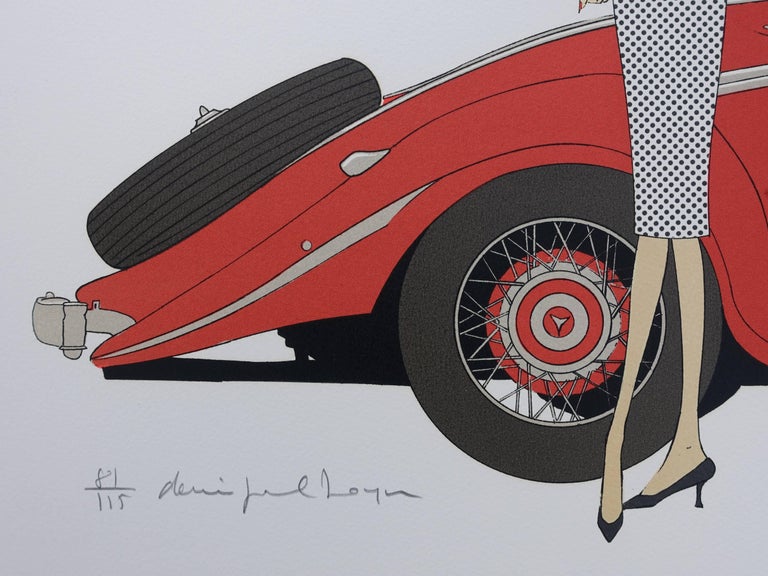 Hotel : Mercedes Roadster 540K & Plaza Athenee (Paris) - Signed lithograph - Print by Denis Paul Noyer