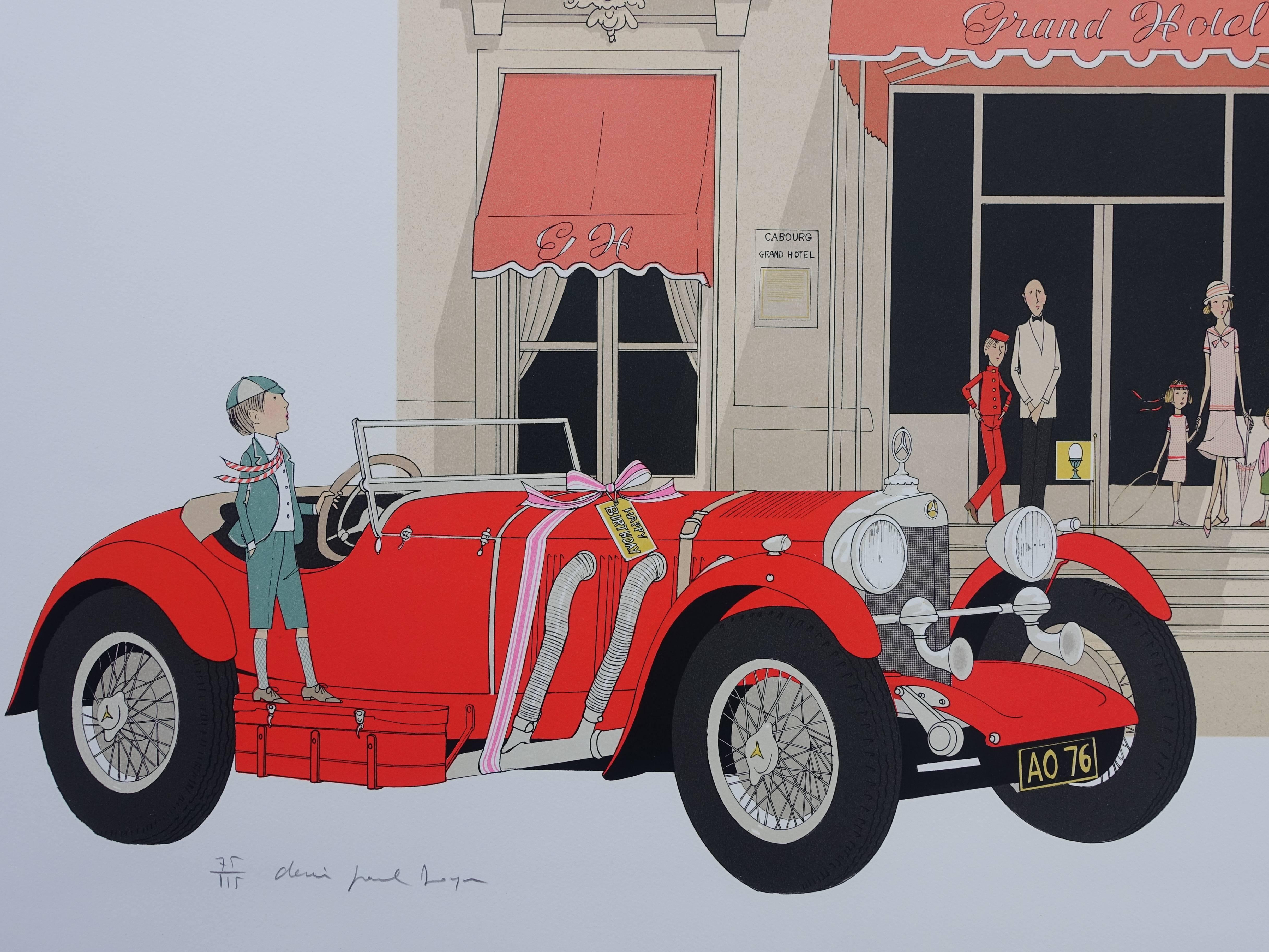 Mercedes 710 - Cabourg Grand Hotel - Original handsignierte Lithographie - 115ex (Grau), Landscape Print, von Denis Paul Noyer